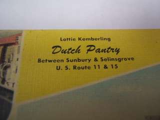 Postcard Dutch Pantry Sunbury/Selinsgrove PA Unused  