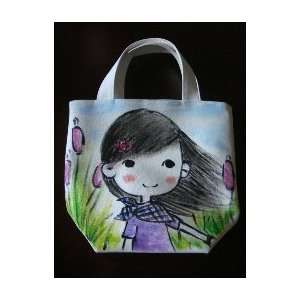   Cotton Tote Bag (small with image of windblown girl) 