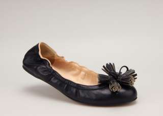 11206 Calf Lambskin Fringe Wrinkled Handmade Flats Black US  