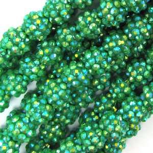  16 12mm resin acrylic rhinestone round bead finding green 