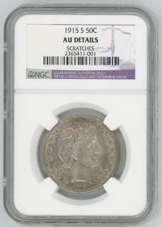 NGC AU Details 1915 S Barber Half Dollar Silver Coin  