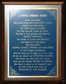 7x9 Cherry finish plaque with A Postal Workers Prayer engraved on 