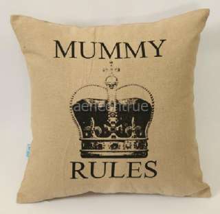 linen simple words and crown printed throw pillow cover / cushion 