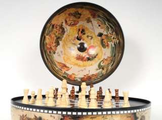OLD WORLD STYLE GLOBE TABLE TOP WOODEN CHESS BOARD SET  