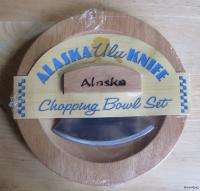 Alaska Wood Etched Ulu Knife Chopping Bowl Board ROUND  