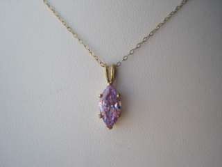 14k Marquise Amethyst Pendant & Solid Yellow Gold Chain 16 Necklace 
