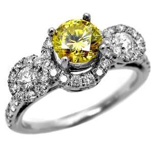   Canary Yellow Round Diamond Engagement Ring 14k White Gold: Jewelry