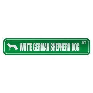   WHITE GERMAN SHEPHERD DOG ST  STREET SIGN DOG