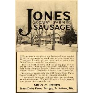  1913 Ad Jones Dairy Farm Sausage Winter Fort Atkinson 
