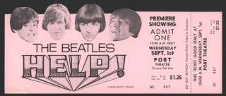 The BEATLES HELP Movie Premiere Showing Full Ticket  