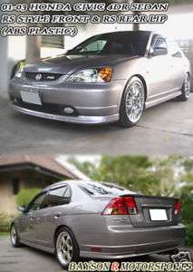 01 03 Civic 4dr RS Front + Rear Bumper Lip Combo (ABS)  