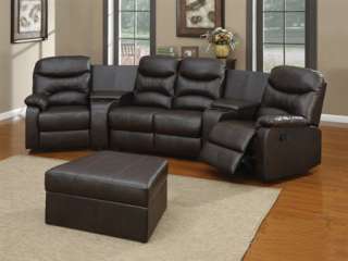 HOME THEATER SEATING BLACK LEATHER SECTIONAL RECLINING MOVIE CHAIRS 