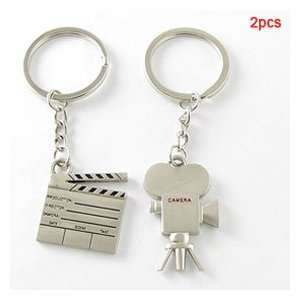 Lovers Silver Tone Film Clapper w Video Camera Pendants Keyring Gift 
