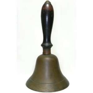  Antique Wood Handled Solid Brass Hand Bell   6 Tall 