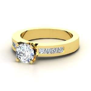  Solitaire Channel Ring, Round Diamond 14K Yellow Gold Ring 
