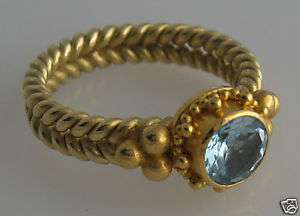 granulated 22K 18K gold ring aquamarine size 6.5  