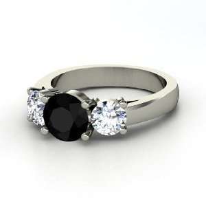  Arpeggio Ring, Round Black Onyx 14K White Gold Ring with 