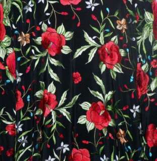Silk Opera Coat Kimono Jacket Embroidered Red Roses Blk  