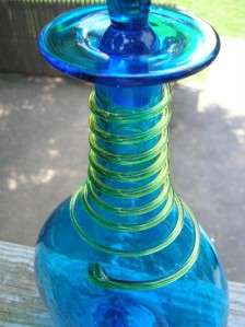 LARGE Blenko Blue & Green Glass 17 Decanter #6822  
