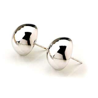 Polish Half Puff Ball Sterling Silver Stud Earrings Vintage Gift New 