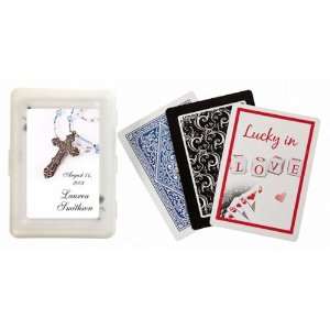  Wedding Favors Blue Bead Rosary Design Personalized Playing Card 