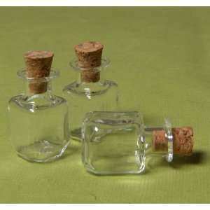   Miniature Glass Square Rectangle Bottle with Cork Top 