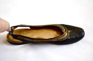 Calleen Cordero Slip on Black Gold Studded Leather Ballet Flats 9 9.5 