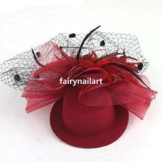Red Hair Fascinator Hat Cap Headpiece Vintage Costume Makeup w/ Clip 