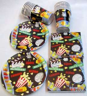 Paper Party Supplies Lights Camera Plates Cups Napkins  