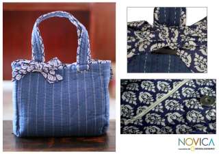 FLIRTY BLUE~~India Quilted Cotton Tote Handbag~Handmade  