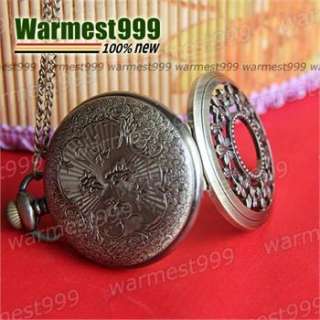 Antique Vintage Brass Flower Quartz Pocket Watch Pendant Necklace New 