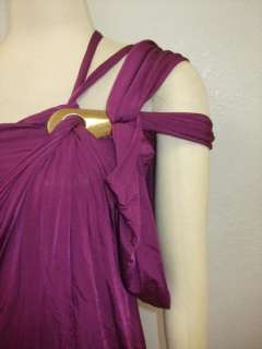 BeBe Raspberry Purple Gold One Shoulder Ruched Versatile Club Wear 