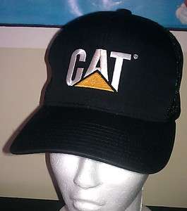 Cat Caterpillar Black Trucker Snapback Mesh Hat 90s clean  