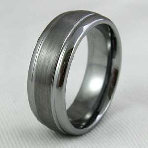 9mm Dome, Grooved, Brushed Center Mens Tungsten Carbide wedding band 