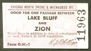 Chicago North Shore & Milwaukee Ry ticket Lake Bluff  