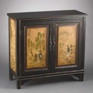  Two Door Cabinet Oriental Lady Design in Black Furniture 