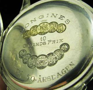 LONGINES Antique 1933 Wristwatch Silver Case w Medals  