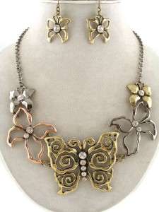 WESTERN COWGIRL TRI TONE CRYSTAL LACE BUTTERFLY ART FASHION JEWELRY 
