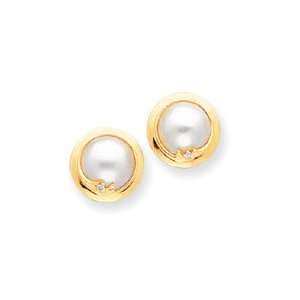   14k 10 10.5mm Cultured Mabe Pearl & Diamond Earrings   XMP93: Jewelry