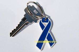 COLON CANCER AWARENESS DARK BLUE RIBBON KEYCHAIN RING  