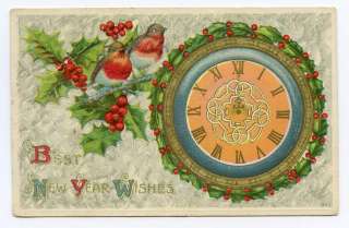 New Year Wishes 1900s Colored Embossed Postcard. Make multiple 