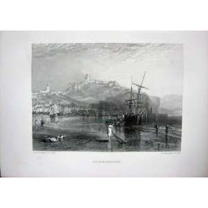  1873 Art Journal View Scarborough Ship Sea Boats Dog