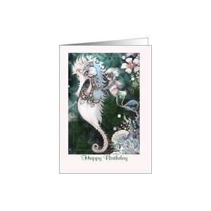  Little Mermaid and Waterhorse,Happy Birthday Card Health 