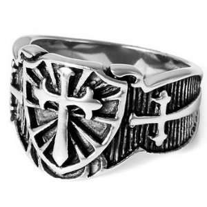   MENS Shield Cross Sword Stainless Steel Ring Size 12 Justeel Jewelry