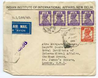 India New Delhi to London 1943 Censored Airmail Cover. Make multiple 