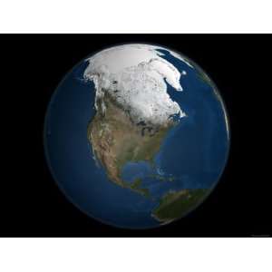Global View over North America Showing Arctic Sea Ice Premium Poster 