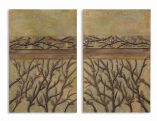 Branch Leaf Bird Twig Abstract Wall Relief Plaque Set 2  