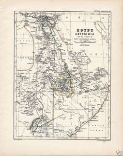 Rare 1877 Antique Johnston Map: Egypt Abyssinia Somalia  