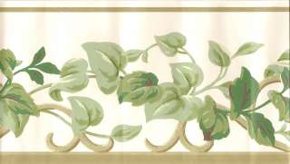 Wallpaper Border Acanthus Scroll Leaf / Brown Trim  