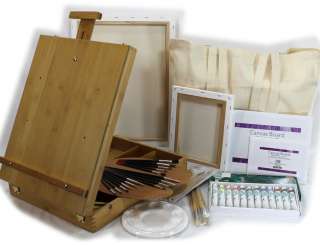 ACRYLIC PAINTING SET WITH BAMBOO SKETCHBOX TABLE EASEL